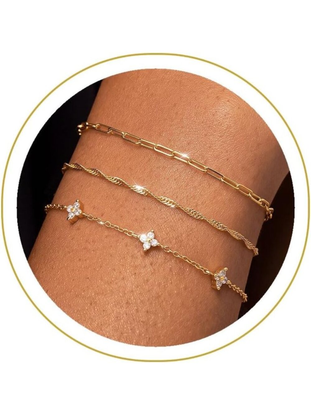 Elegant 14K Gold Plated Stackable Link Bracelet Set for Women - Chic Jewelry